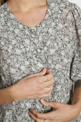 Camisa vintage verde oscuro flores lila y beige - Ropa mujer SusiSweetdress