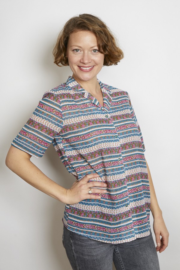 Camisa vintage verde azulado flores y rayas - Ropa mujer SusiSweetdress