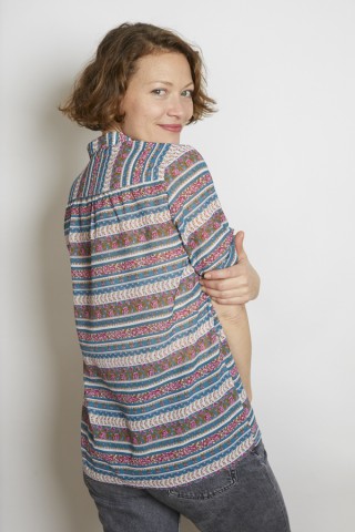 Camisa vintage verde azulado flores y rayas - Ropa mujer SusiSweetdress