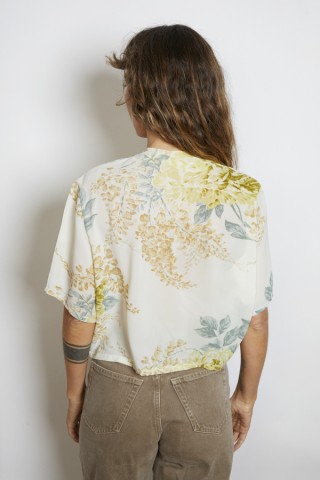Camisa vintage verde azulado flores y rayas - Ropa mujer SusiSweetdress