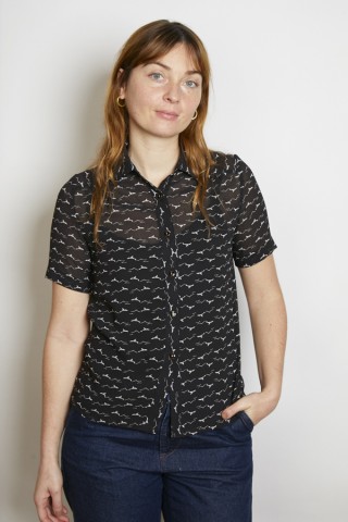 Camisa vintage negra estampado blanco - Ropa mujer SusiSweetdress