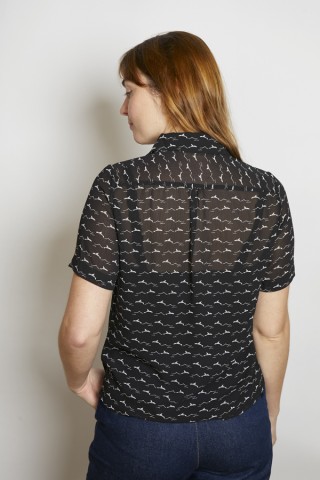 Camisa vintage negra estampado blanco - Ropa mujer SusiSweetdress