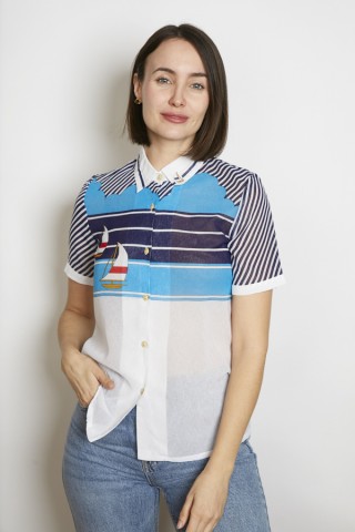 Camisa vintage blanca estampado marinero - Ropa mujer SusiSweetdress