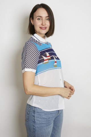 Camisa vintage blanca estampado marinero - Ropa mujer SusiSweetdress
