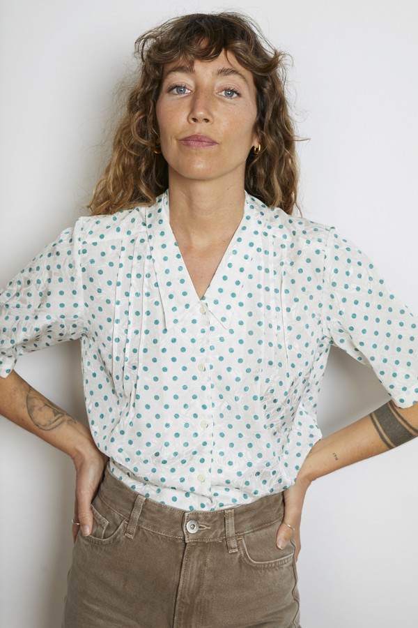 Camisa vintage blanca lunares verdes - Ropa mujer SusiSweetdress