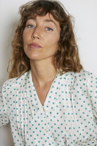 Camisa vintage blanca lunares verdes - Ropa mujer SusiSweetdress