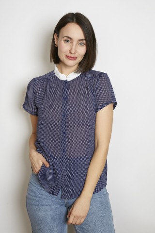 Camisa vintage azul marino topitos blancos - Ropa mujer SusiSweetdress