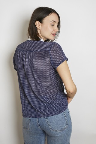 Camisa vintage azul marino topitos blancos - Ropa mujer SusiSweetdress