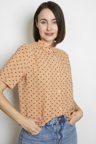 Camisa vintage salmón lunares marrones - Ropa mujer SusiSweetdress