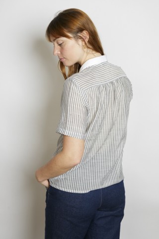 Camisa vintage blanca y gris a rayas - Ropa mujer SusiSweetdress