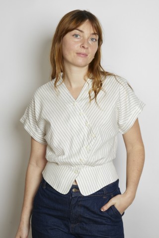 Camisa vintage blanca rayas grises - Ropa mujer SusiSweetdress