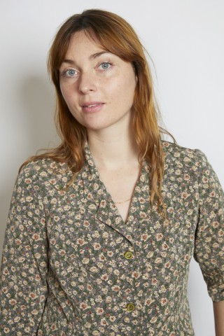 Camisa vintage verde oscuro flores beige y lila - Ropa mujer SusiSweetdress