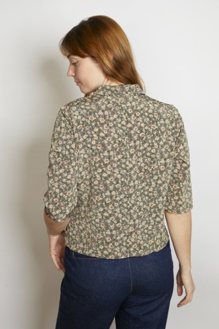 Camisa vintage verde oscuro flores beige y lila - Ropa mujer SusiSweetdress