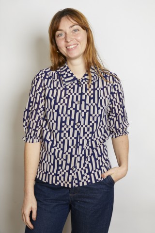 Camisa vintage azul marino estampado beige - Ropa mujer SusiSweetdress