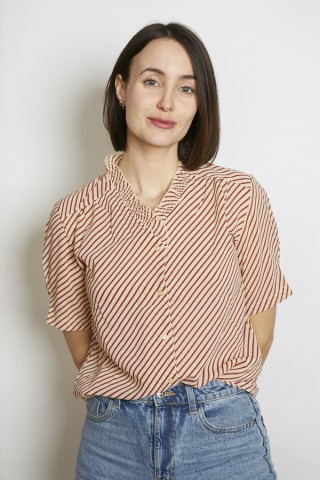 Camisa vintage beige rayas granate - Ropa mujer SusiSweetdress