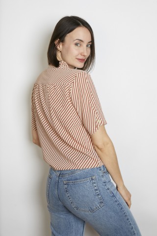 Camisa vintage beige rayas granate - Ropa mujer SusiSweetdress