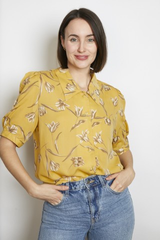 Camisa vintage amarillo mostaza flores marrones - Ropa mujer SusiSweetdress