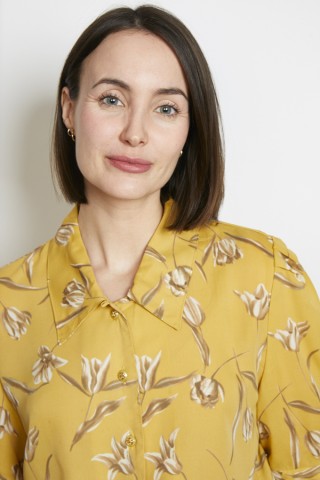 Camisa vintage amarillo mostaza flores marrones - Ropa mujer SusiSweetdress