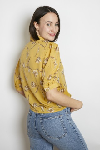 Camisa vintage amarillo mostaza flores marrones - Ropa mujer SusiSweetdress