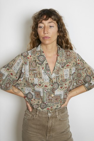 Camisa vintage verde seco estampado geométrico - Ropa mujer SusiSweetdress