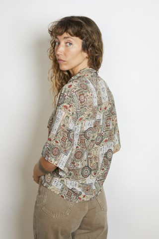 Camisa vintage verde seco estampado geométrico - Ropa mujer SusiSweetdress