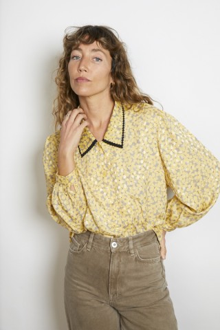 Camisa vintage gris flores amarillas - Ropa mujer SusiSweetdress
