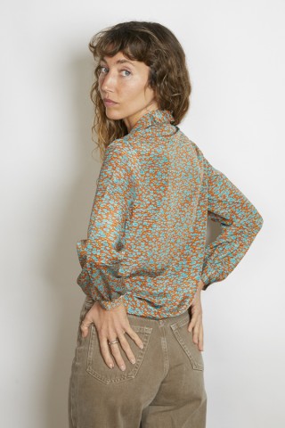 Camisa vintage naranja estampado azul - Ropa mujer SusiSweetdress