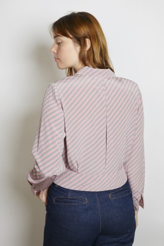 Camisa vintage rosa y gris a rayas- Ropa mujer SusiSweetdress