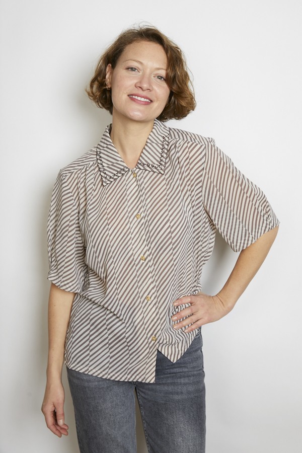 Camisa vintage rayas marrón y beige - Ropa mujer SusiSweetdress