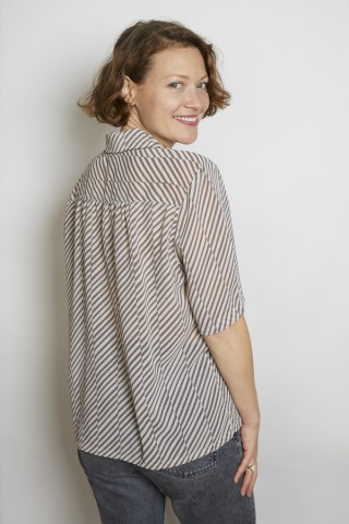 Camisa vintage rayas marrón y beige - Ropa mujer SusiSweetdress