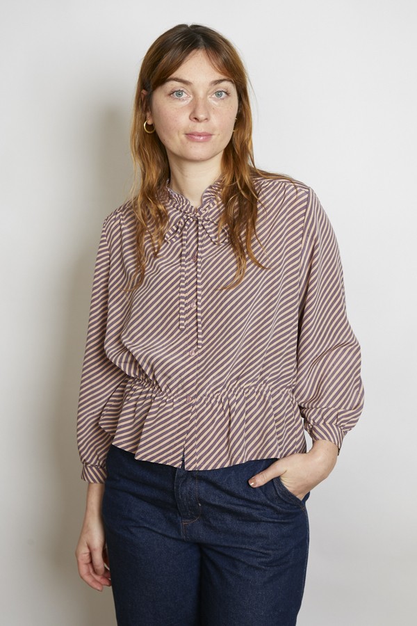 Camisa vintage rayas beige y violeta pastel - Ropa mujer SusiSweetdress