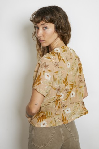 Camisa vintage marrón claro flores y hojas - Ropa mujer SusiSweetdress