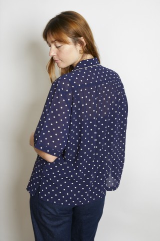 Camisa vintage azul marino lunares blancos - Ropa mujer SusiSweetdress