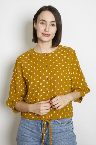 Camisa vintage marrón mostaza lunares blancos - Ropa mujer SusiSweetdress