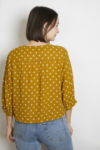Camisa vintage marrón mostaza lunares blancos - Ropa mujer SusiSweetdress