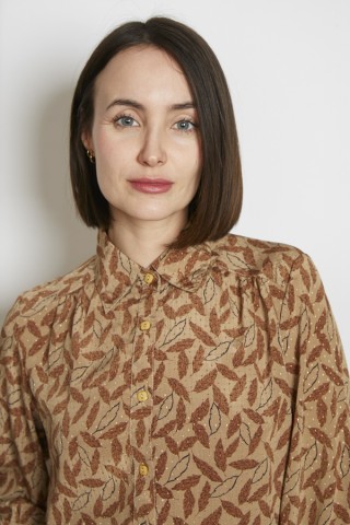 Camisa vintage beige hojas marrones - Ropa mujer SusiSweetdress