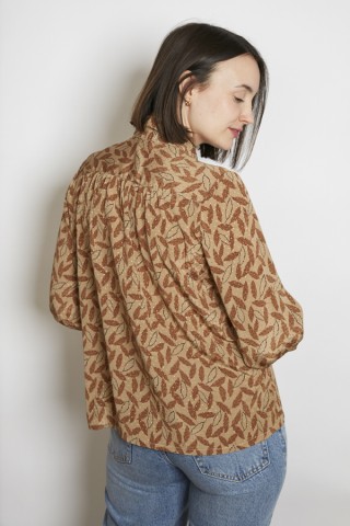 Camisa vintage beige hojas marrones - Ropa mujer SusiSweetdress