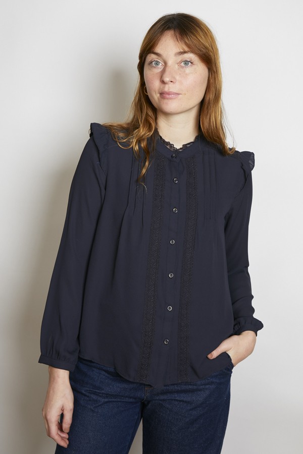 Camisa vintage negro azulado con puntilla - Ropa mujer SusiSweetdress