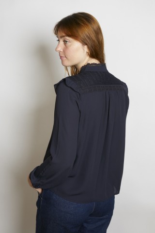 Camisa vintage negro azulado con puntilla - Ropa mujer SusiSweetdress