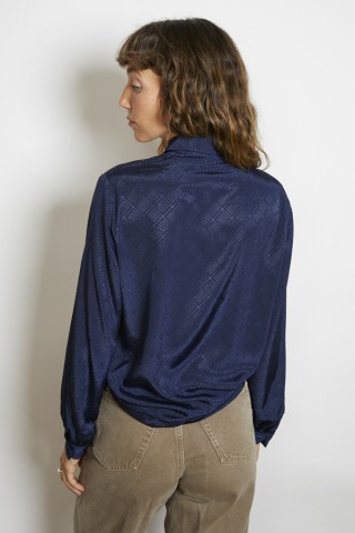 Camisa vintage azul marino plisado - Ropa mujer SusiSweetdress