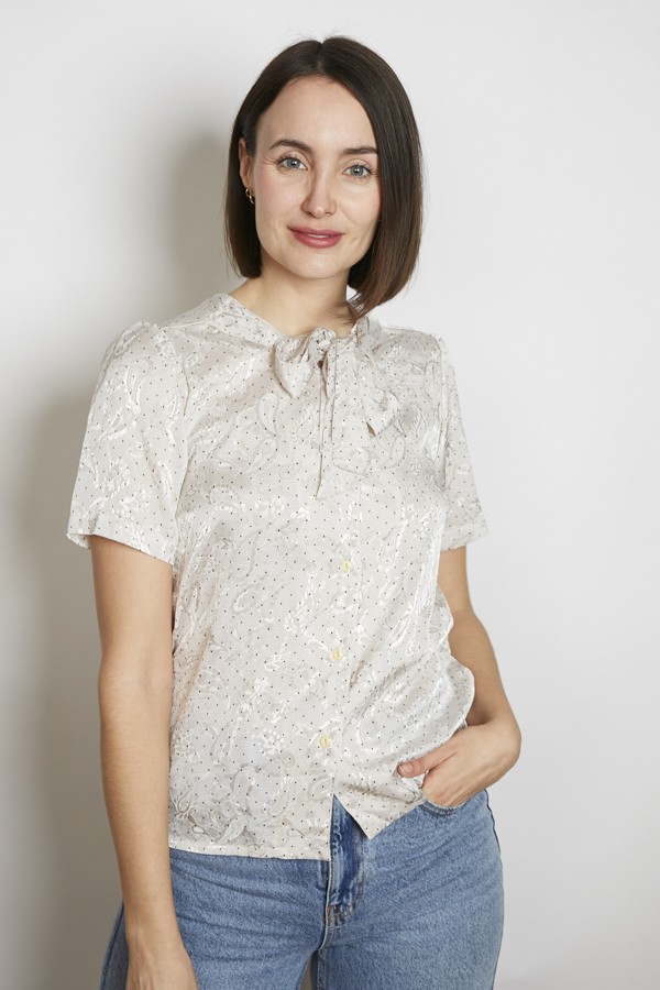 Camisa vintage blanco perlado puntitos negros - Ropa mujer SusiSweetdress