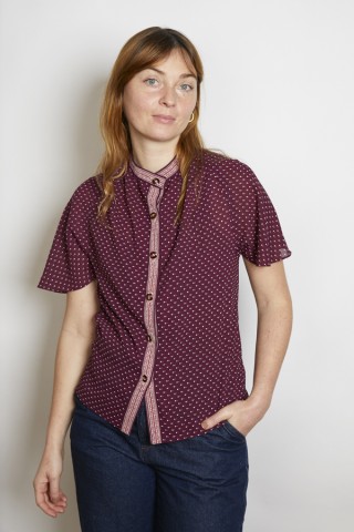 Camisa vintage granate lunares rosas - Ropa mujer SusiSweetdress