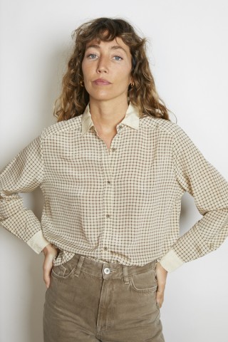 Camisa vintage beige cuadricula marrón - Ropa mujer SusiSweetdress