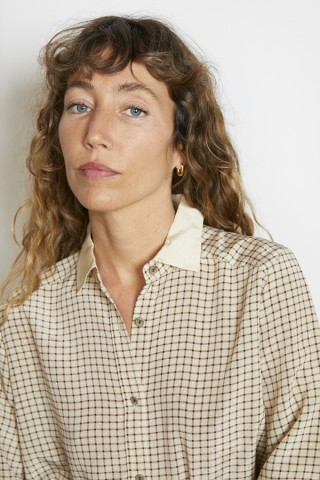 Camisa vintage beige cuadricula marrón - Ropa mujer SusiSweetdress