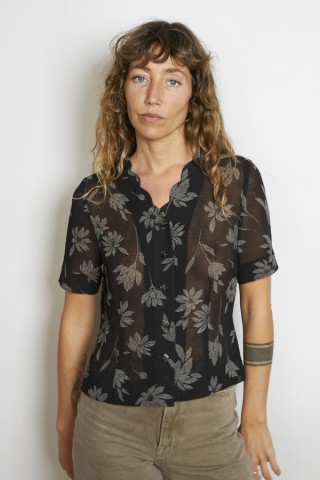 Camisa vintage negra flores grises - Ropa mujer SusiSweetdress