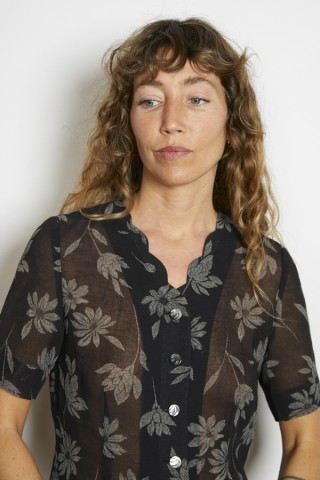 Camisa vintage negra flores grises - Ropa mujer SusiSweetdress