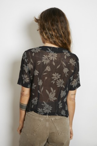 Camisa vintage negra flores grises - Ropa mujer SusiSweetdress