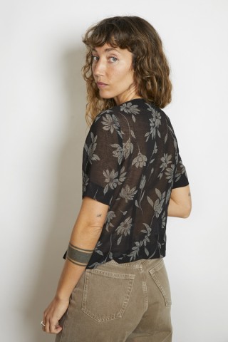 Camisa vintage negra flores grises - Ropa mujer SusiSweetdress