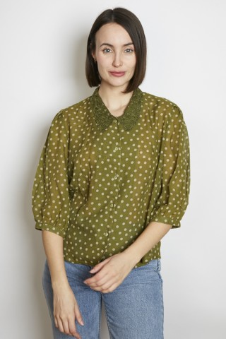 Camisa vintage verde oliva lunares beige - Ropa mujer SusiSweetdress