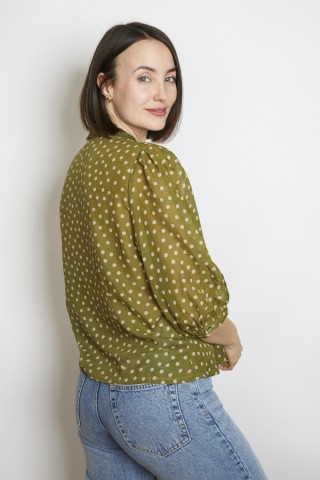 Camisa vintage verde oliva lunares beige - Ropa mujer SusiSweetdress